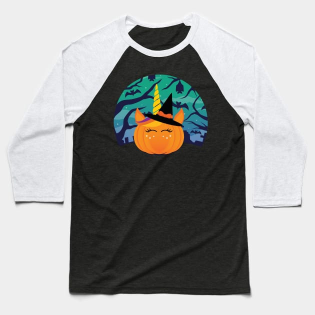 Pumpkin Unicorn Cute Baseball T-Shirt by MGO Design